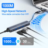 Adaptateur USB Ethernet, 5 en 1 Adaptateur Type-C vers Ethernet RJ45 Gigabit 1000 Mbps, HUB Type-C LAN avec 3 Ports USB 3.0 et 1
