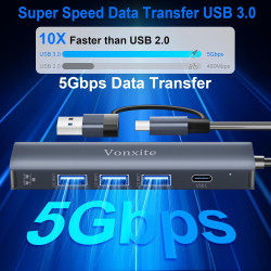 Adaptateur USB Ethernet, 5 en 1 Adaptateur Type-C vers Ethernet RJ45 Gigabit 1000 Mbps, HUB Type-C LAN avec 3 Ports USB 3.0 et 1