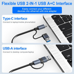 Adaptateur USB Ethernet, 5 en 1 Adaptateur Type-C vers Ethernet RJ45 Gigabit 1000 Mbps, HUB Type-C LAN avec 3 Ports USB 3.0 et 1