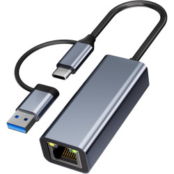 Adaptateur Ethernet USB C,Adaptateur USB Ethernet,1000Mbps 2-en-1 Us b-c ethernet,1Gbps Adap tateur RJ45 u-sb,Thunderbolt vers R