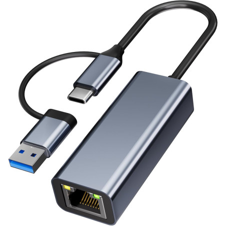 Adaptateur Ethernet USB C,Adaptateur USB Ethernet,1000Mbps 2-en-1 Us b-c ethernet,1Gbps Adap tateur RJ45 u-sb,Thunderbolt vers R
