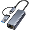 Adaptateur Ethernet USB C,Adaptateur USB Ethernet,1000Mbps 2-en-1 Us b-c ethernet,1Gbps Adap tateur RJ45 u-sb,Thunderbolt vers R
