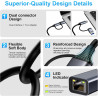 Adaptateur Ethernet USB C,Adaptateur USB Ethernet,1000Mbps 2-en-1 Us b-c ethernet,1Gbps Adap tateur RJ45 u-sb,Thunderbolt vers R