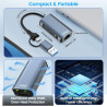 Adaptateur Ethernet USB C,Adaptateur USB Ethernet,2500Mbps 2-en-1 usb-c ethernet,2.5Gbps ADaptateur RJ45 Usb,Thunderbolt vers RJ