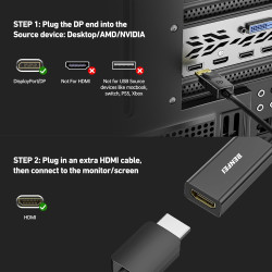 BENFEI 4K Adaptateur Displayport vers HDMI, convertisseur DP (Display Port) mâle vers Hdmi Femelle avec Audio pour Lenovo, Dell,