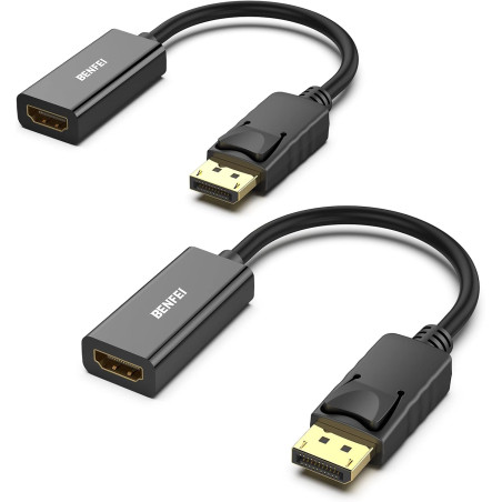 BENFEI Lot de 2 adaptateurs DisplayPort vers HDMI 4K unidirectionnels DisplayPort DP Computor vers HDMI Moniteur Adaptateur de c