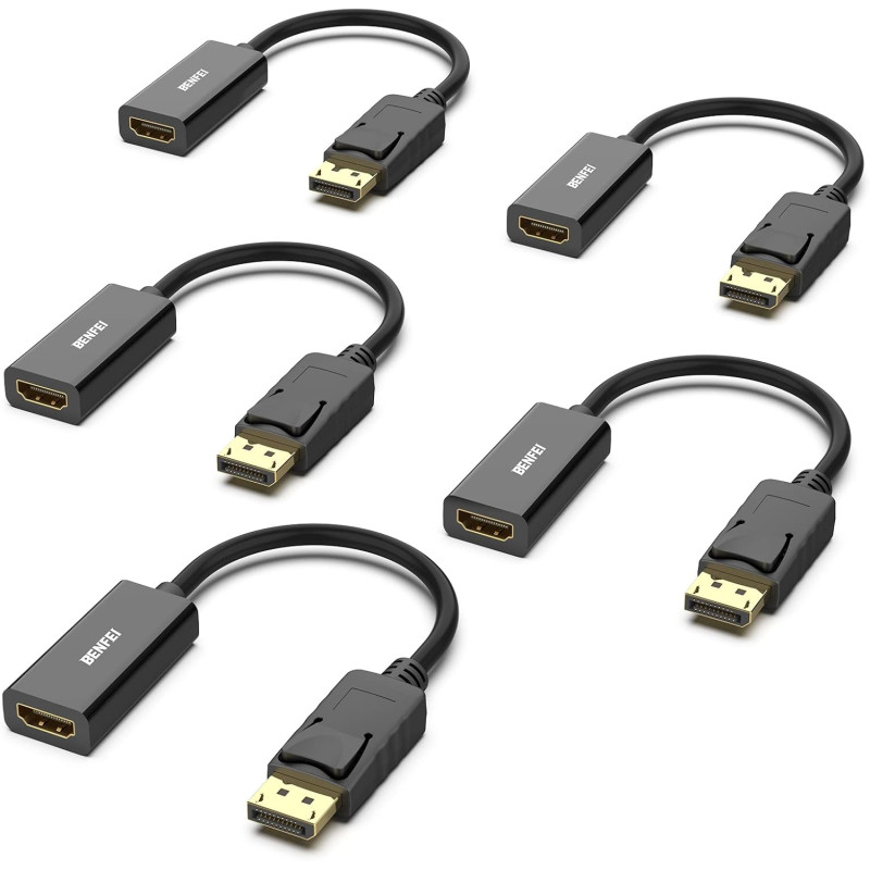 BENFEI Lot de 5 adaptateurs DisplayPort vers HDMI 4K unidirectionnels DisplayPort DP Computor vers HDMI Moniteur Adaptateur de c