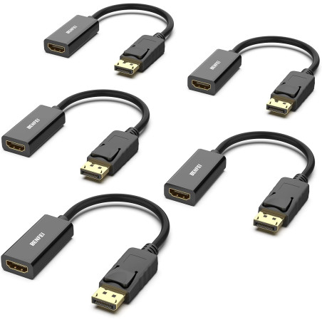 BENFEI Lot de 5 adaptateurs DisplayPort vers HDMI 4K unidirectionnels DisplayPort DP Computor vers HDMI Moniteur Adaptateur de c