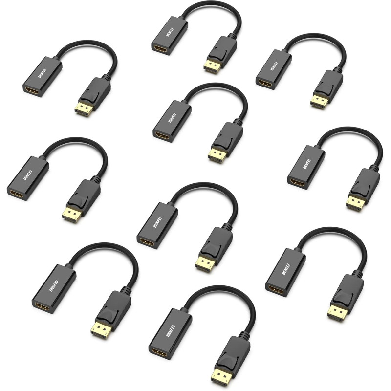 BENFEI Lot de 10 adaptateurs DisplayPort vers HDMI 4K unidirectionnels DisplayPort DP pour moniteur HDMI Compatible avec ordinat