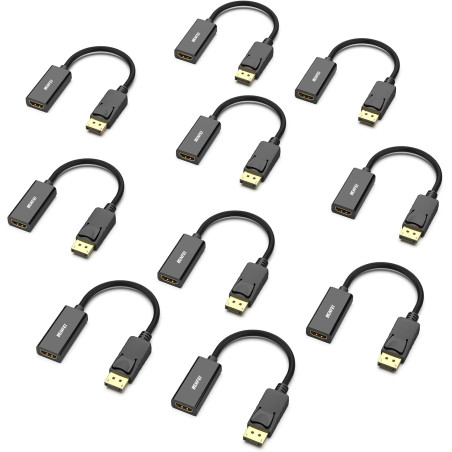 BENFEI Lot de 10 adaptateurs DisplayPort vers HDMI 4K unidirectionnels DisplayPort DP pour moniteur HDMI Compatible avec ordinat