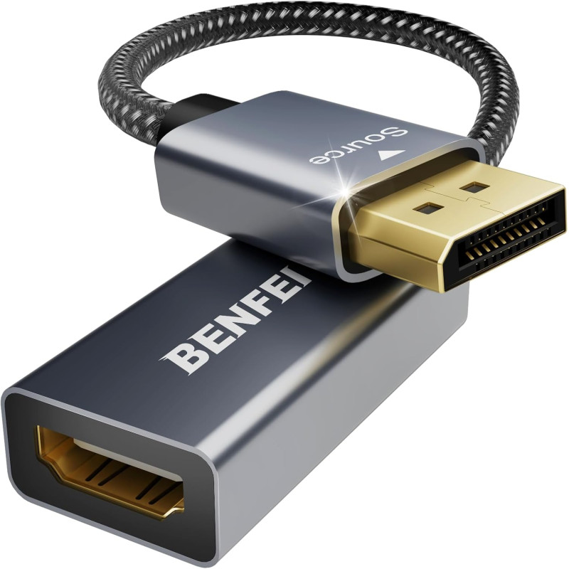 BENFEI Adaptateur DisplayPort vers HDMI 4K (2K@60Hz, 1080P@120Hz) Unidirectionnel DP Ordinateur vers HDMI Moniteur Compatible po