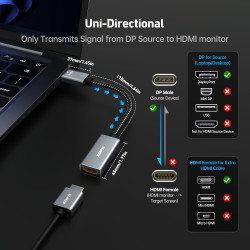 BENFEI Adaptateur DisplayPort vers HDMI 4K (2K@60Hz, 1080P@120Hz) Unidirectionnel DP Ordinateur vers HDMI Moniteur Compatible po