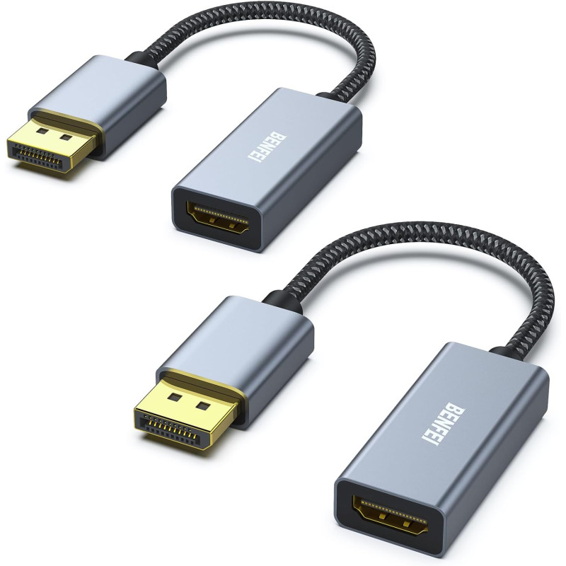 BENFEI Lot de 2 câbles adaptateurs DisplayPort vers HDMI 4K (2K 60 Hz, 1080p 120 Hz) Uni-directionnel Display Port vers HDMI Mon
