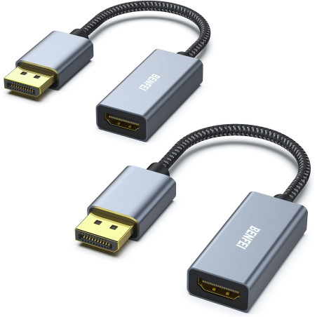 BENFEI Lot de 2 câbles adaptateurs DisplayPort vers HDMI 4K (2K 60 Hz, 1080p 120 Hz) Uni-directionnel Display Port vers HDMI Mon