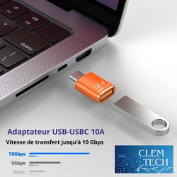 Clem Tech - Lot de 2 Adaptateurs USB - USBC - Convertisseur Type USBA vers Port U SBC - Charge et Transfert de Données Rapide 10