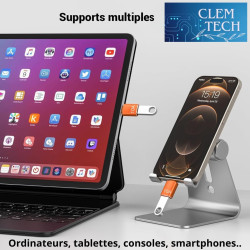 Clem Tech - Lot de 2 Adaptateurs USB - USBC - Convertisseur Type USBA vers Port U SBC - Charge et Transfert de Données Rapide 10