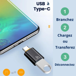 Clem Tech - Lot de 2 Adaptateurs USB - USBC - Convertisseur Type USBA vers Port U SBC - Charge Transfert de Données Rapide 6A