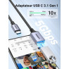 Uvert adaptateur usb c vers usb a 3.0 5gbps otg câble type-c mâle vers type-a femelle nylon tressé aluminium compatible avec iph