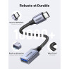 Uvert adaptateur usb c vers usb a 3.0 5gbps otg câble type-c mâle vers type-a femelle nylon tressé aluminium compatible avec iph