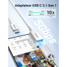 Uvert adaptateur usb c vers usb a 3.0 5gbps otg câble type-c mâle vers type-a femelle nylon tressé aluminium compatible avec iph
