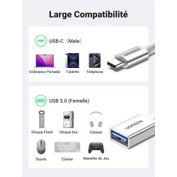 Uvert adaptateur usb c vers usb a 3.0 5gbps otg câble type-c mâle vers type-a femelle nylon tressé aluminium compatible avec iph