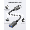 Uvert adaptateur usb c vers usb a 3.0 5gbps otg câble type-c mâle vers type-a femelle nylon tressé aluminium compatible avec iph