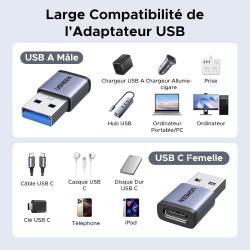 Uvert adaptateur usb c vers usb a otg 10gbps lot de 4 adaptateur type a vers type c charge rapide data sync compatible avec ipho