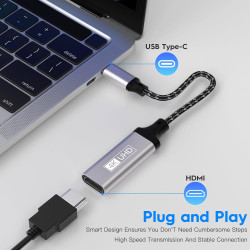 Adaptateur USB C vers HDMI 4K, Thunderbolt 3 vers HDMI Compatible avec iPhone 15Pro/15ProMax,MacBookPro/Air,Dell XPS15/13,iPad P