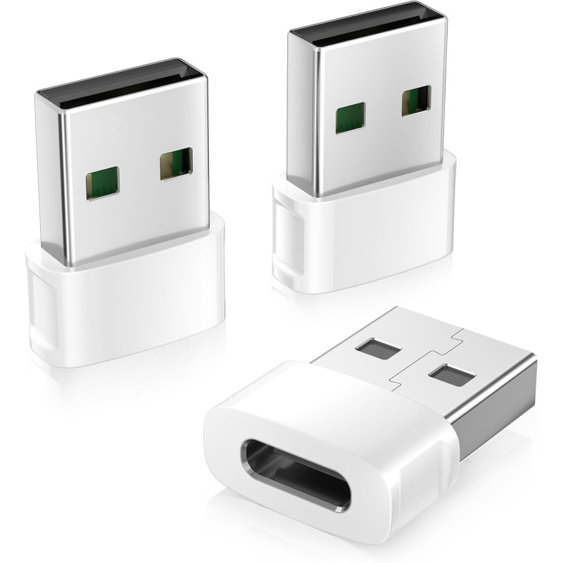 BASESAILOR Adaptateur USB vers USB C pour iPhone 17 16 3Pack,Convertisseur Chargeur Voiture Type C Femelle vers A Mâle pour Appl