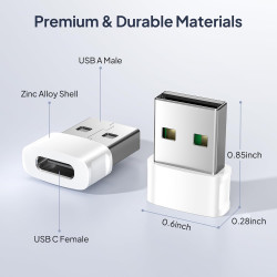 BASESAILOR Adaptateur USB vers USB C pour iPhone 17 16 3Pack,Convertisseur Chargeur Voiture Type C Femelle vers A Mâle pour Appl