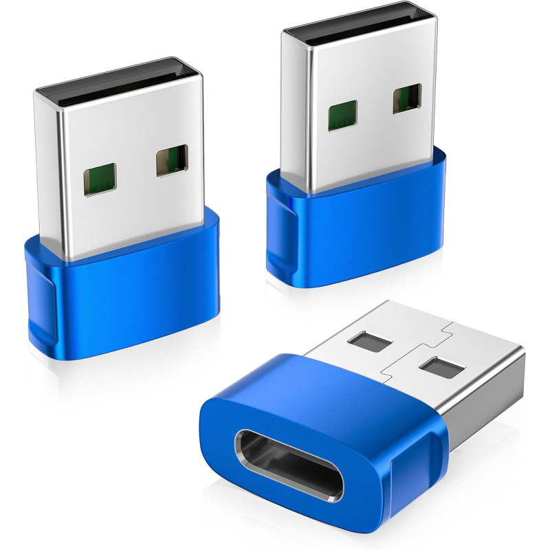 BASESAILOR Adaptateur USB vers USB C 3Pack,Convertir Chargeur Type C Femelle vers USBA Mâle pour iPhone 17 16 16e 15 Pro Max,Air