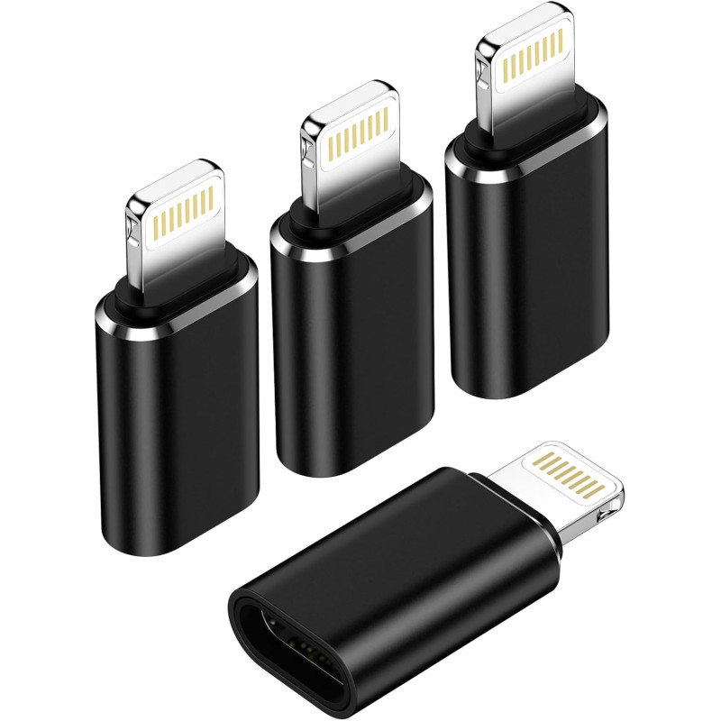 Adaptateur Lightning vers USB C (Lot de 4), Adaptateur USB C vers Lightning Apple Charge Rapide et Transfert de Données pour iPh