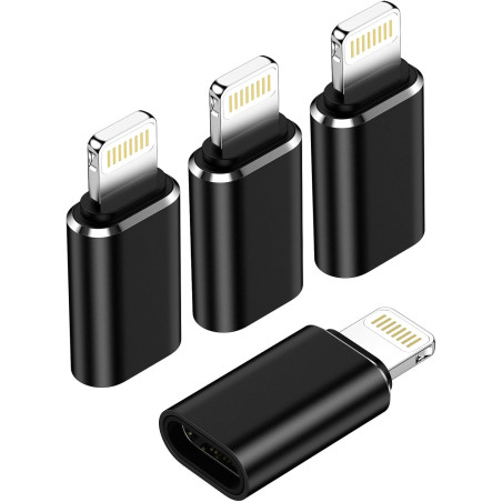 Adaptateur Lightning vers USB C (Lot de 4), Adaptateur USB C vers Lightning Apple Charge Rapide et Transfert de Données pour iPh