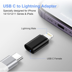 Adaptateur Lightning vers USB C (Lot de 4), Adaptateur USB C vers Lightning Apple Charge Rapide et Transfert de Données pour iPh