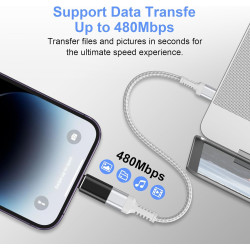 Adaptateur Lightning vers USB C (Lot de 4), Adaptateur USB C vers Lightning Apple Charge Rapide et Transfert de Données pour iPh