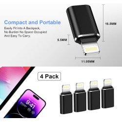 Adaptateur Lightning vers USB C (Lot de 4), Adaptateur USB C vers Lightning Apple Charge Rapide et Transfert de Données pour iPh