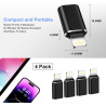 Adaptateur Lightning vers USB C (Lot de 4), Adaptateur USB C vers Lightning Apple Charge Rapide et Transfert de Données pour iPh