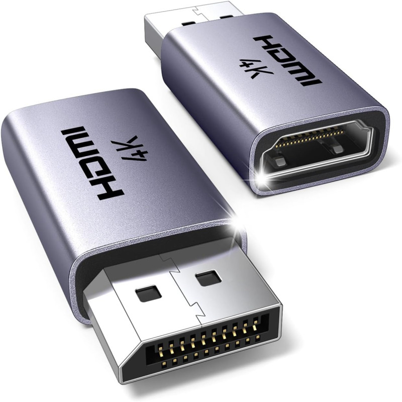 Uvert lot de 2 adaptateur displayport vers hdmi 4k 30hz 2k 60hz 1080p unidirectionnel convertisseur dp mâle vers hdmi femelle hd