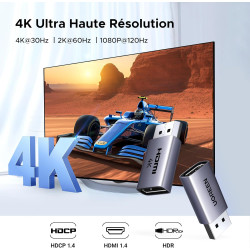 Uvert lot de 2 adaptateur displayport vers hdmi 4k 30hz 2k 60hz 1080p unidirectionnel convertisseur dp mâle vers hdmi femelle hd