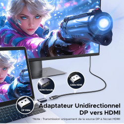 Uvert lot de 2 adaptateur displayport vers hdmi 4k 30hz 2k 60hz 1080p unidirectionnel convertisseur dp mâle vers hdmi femelle hd