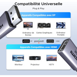 Uvert lot de 2 adaptateur displayport vers hdmi 4k 30hz 2k 60hz 1080p unidirectionnel convertisseur dp mâle vers hdmi femelle hd