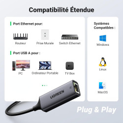 Uvert adaptateur usb vers ethernet gigabit 1000mbps rj45 réseau compatible avec switch mi box s 4 3 macbook pro air plug play so