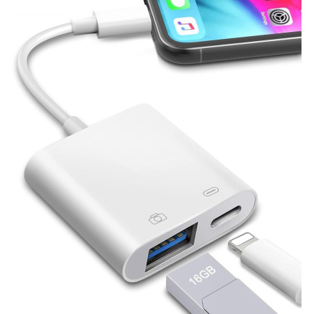 Loydia Adaptateur Lightning vers USB 3.0 avec Port de Charge Rapide, Adaptateur USB iPhone iPad, Caméra OTG Adaptateur pour ipho