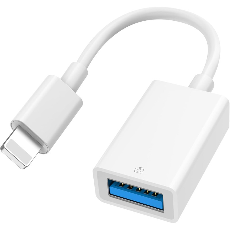 [Certifié Apple MFi] Adaptateur Lightning vers USB, Adaptateur USB pour iPhone 14 13 Pro Max iPad, Caméra OTG Adaptateur pour Fl