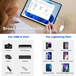 [Certifié Apple MFi] Adaptateur Lightning vers USB, Adaptateur USB pour iPhone 14 13 Pro Max iPad, Caméra OTG Adaptateur pour Fl