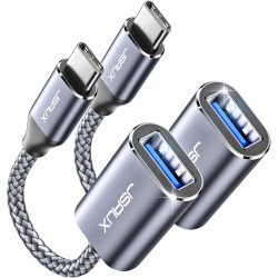 JSAUX Adaptateur USB C vers USB 3.0 [Lot de 2] Câble OTG USB Type C Mâle vers USB A Femelle Compatible avec iPhone 16 Pro Max/15