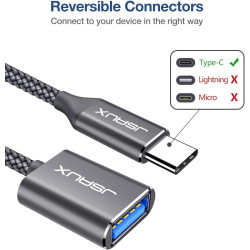 JSAUX Adaptateur USB C vers USB 3.0 [Lot de 2] Câble OTG USB Type C Mâle vers USB A Femelle Compatible avec iPhone 16 Pro Max/15