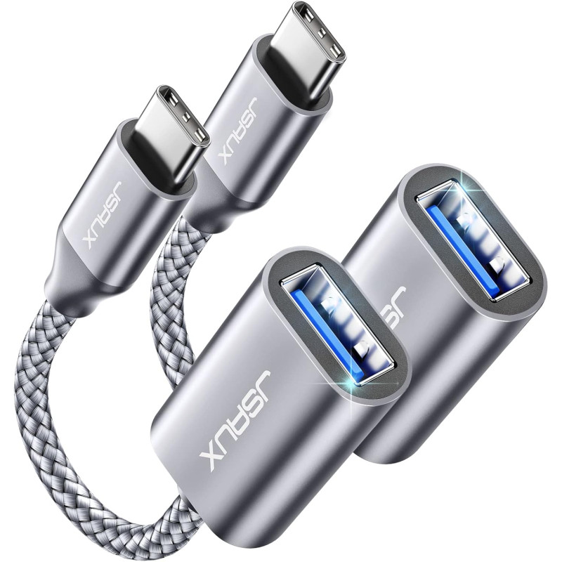 JSAUX Adaptateur USB C vers USB 3.1 [Pack de 2] Câble adaptateur OTG Type C Compatible avec Samsung Galaxy S20 S10 S9 Plus Note 