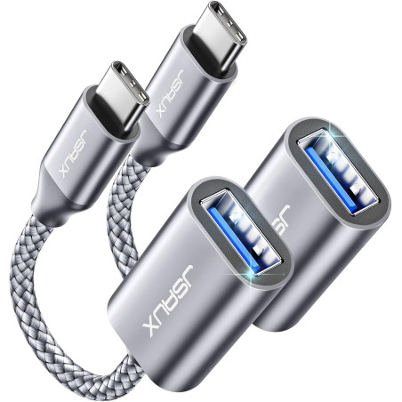 JSAUX Adaptateur USB C vers USB 3.1 [Pack de 2] Câble adaptateur OTG Type C Compatible avec Samsung Galaxy S20 S10 S9 Plus Note 