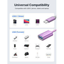 JSAUX Adaptateur USB C vers USB 3.0 [2 pièces] Câble OTG USB de type C compatible avec iPhone 15 Pro Max/15 Pro/15 Plus, iPad Pr